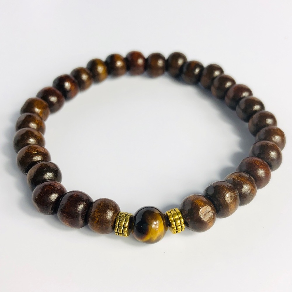 GEMSTONE | Mens Tiger Eye Wood Beaded Bracelet